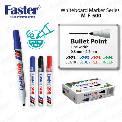 Faster M-F-500 Whiteboard Marker Pen 0.8mm-2.5mm (1 Doz/Box, 100 Doz/Carton) [Black/Blue/Red accumulate QTY to hit bundle discount is available 可参色拼团购价], Price Per Pc